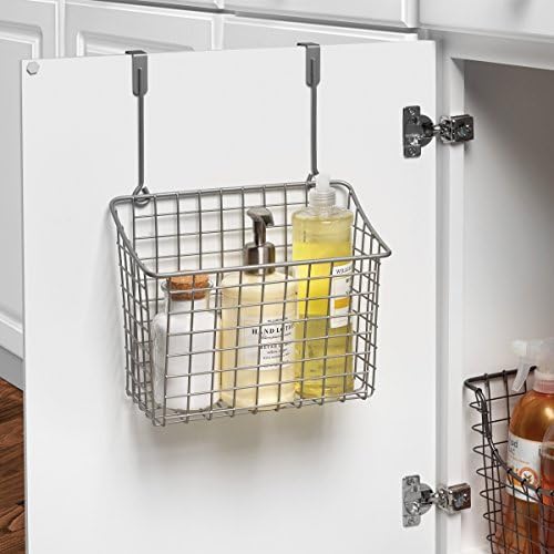 Spectrum Hanging Baskets for Organizing (Large, Satin Nickel) - Grid Over the Cabinet Wire Basket- Kitchen or Bathroom - Door Hanging Storage Organizer for Cleaning Supplies, & Towels (Pack of 6) - Image 3
