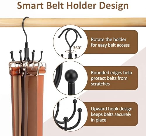 ZEDODIER Belt Hanger for Closet, Rotating Belt Organizer, Holds 24 Belts - Image 5