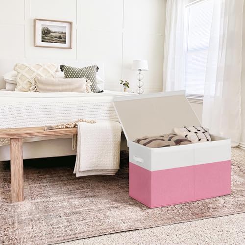 INDRESSME 85L Large Collapsible Toy Storage Box, Pink & White - Image 5