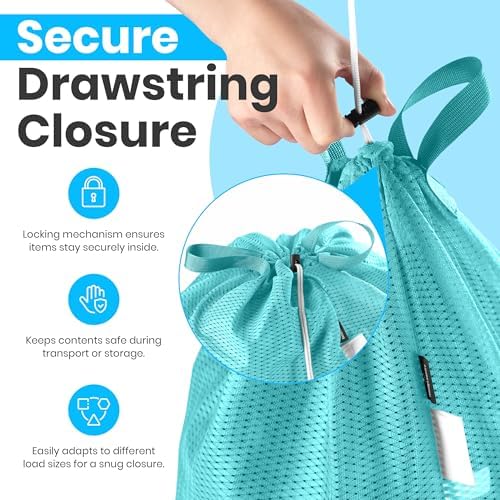 Handy Laundry Mesh XL Laundry Bag 24"x36" 2-Pack with Shoulder Strap, Teal - Image 3