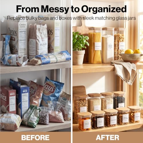 Glass Pantry Storage Jars Containers with Bamboo Lids and Labels - Set of 5 - Image 4