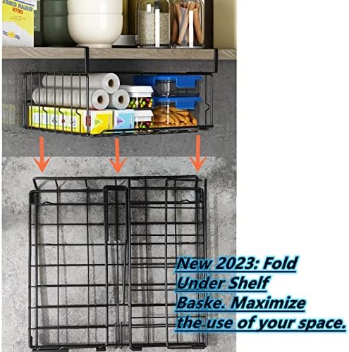 Under Shelf Basket Storage 2Pack - 11.8in Metal Under Cabinet Shelf, Hanging Wire Basket Shelves, Undershelf Storage Basket for Kitchen Pantry Bookshelf - Image 5