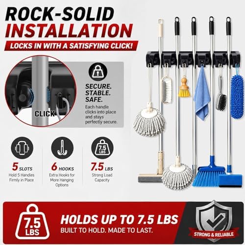 HYRIXDIRECT Broom Hanger Wall Mount, Broom Mop Organizer for Garage - Image 2