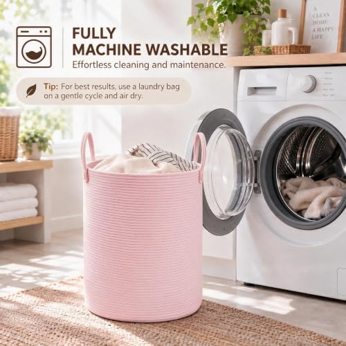 JMvicyroam 100L Cotton Rope Laundry Basket Hamper, Pink - Image 5