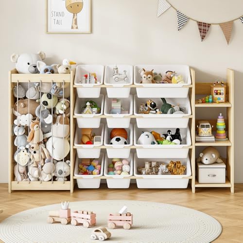 EXPERLAM 3-in-1 Toy Storage Organizer, Stuffed Animal Holder, 12 Bins by EXPERLAM