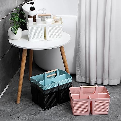 rejomiik Portable Plastic Shower Caddy with Bamboo Handle, Grey - Image 7