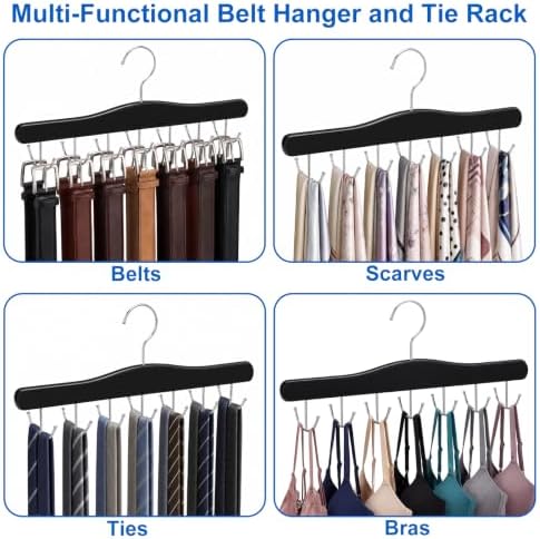 Belt Hanger for Closet, Holds Up to 42 Belts, Sturdy Wooden Belt Rack with 14 Hooks, Space-Saving Belt and Tie Organizer for Closet Storage - Image 5