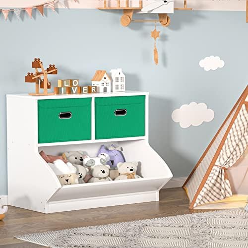 STOREONE Fabric Storage Cube Bins Foldable Organizer Container Collapsible Basket with Lids and Metal Handles, for Home, Bedroom, Closet 3 Pcs (Green) - Image 4