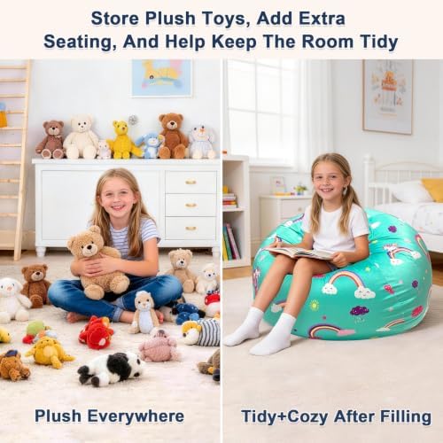 Lukeight Stuffed Animals Storage Bean Bag Chair Cover for Kids and Toddlers, Cozy Velvet Plush Toy Organizer Seat, Cover Only, No Filling Included, Long YKK Zipper, Side Pocket, Large 27 x 16 in - Image 3