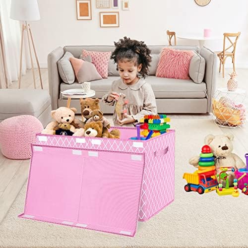 Toy Box Chest Organizer Bins for Girls Boys, Kids Large Fabric Collapsible Storage Basket Container with Flip-Top Lid & Handles for Clothes,Blanket,Nursery,Playroom,Bedroom (Pink) - Image 6