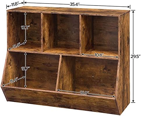 HOOBRO Kids Bookshelf, Bookcase Footboard, Toy Storage Cubby, 35.4" L Children's Toy Shelf, Toy Storage Cabinet, Fit for Children's Room, Playroom, Hallway, Kindergarten, Rustic Brown BF32CW01 - Image 3