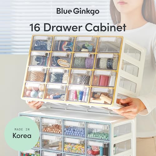 Blue Ginkgo 16-Drawer Storage Cabinet Organizer, Yellow, Made in Korea - Image 3