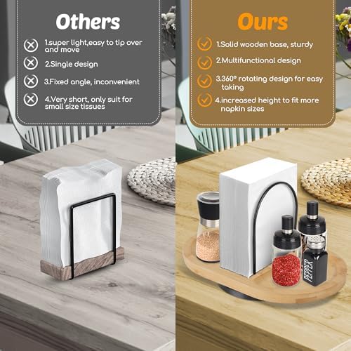 Bamboo Rotating Napkin Holder with Salt & Pepper Shaker Storage - Image 5