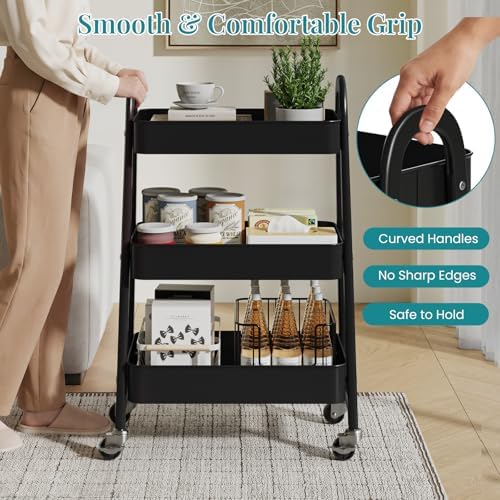 OLIXIS Metal 3 Tiers Rolling Storage Utility Cart with Lockable Wheels - Image 4