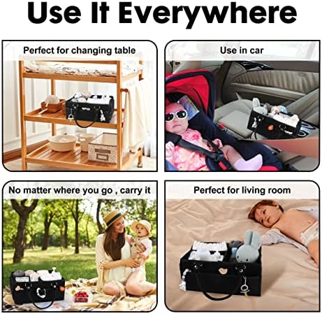 XUANGUO Large Baby Diaper Caddy Organizer, Felt Basket with Handles, Black - Image 6