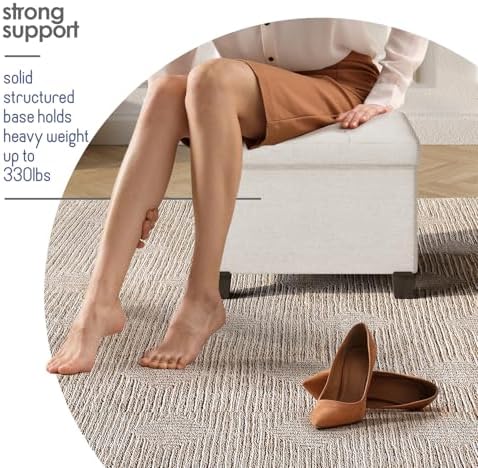 Storage Ottoman Cube with Small Bin, 16-in Square Ottoman with Storage for Living Room and Bedroom, Small Ottomans Foot Rest, Fabric Foot Stools Ottomans Max 330lbs, Cream - Image 5