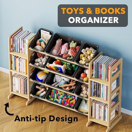 SpaceAid Toy Storage Organizer with 6 Shelves and 12 Bins, Toy Organizers Storage Bookshelf, Kids Bin Shelf Toys Box Bookcase for Bedroom Playroom Organization Room Decor, True Black - Image 4