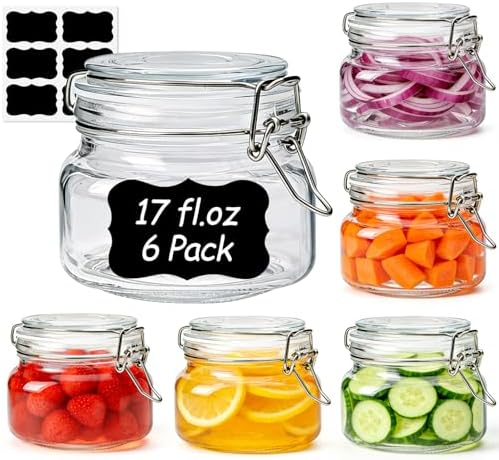 ComSaf Square Small 17 oz Glass Jars with Airtight Lids 6 Pack Wide Mouth by ComSaf