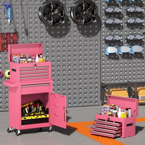 INTERGREAT 5 Drawer Tool Chest with Wheels, Rolling Tool Chest with Enhanced Packaging, Tool Storage Organizer Cabinets with Lock&Key for Garage, Workshop (Pink) - Image 2