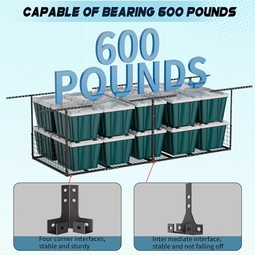Overhead Garage Storage Rack,3x8 FT Garage Shelving Storage Organizer System with Side Guardrails,Heavy-Duty Metal Ceiling Racks,Load 600LBS Weight - Image 4