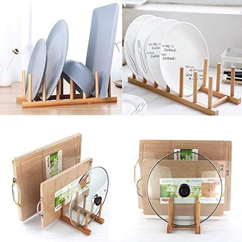 INNERNEED Bamboo Wooden Dish Rack, Vertical Plate & Lid Organizer - Image 2