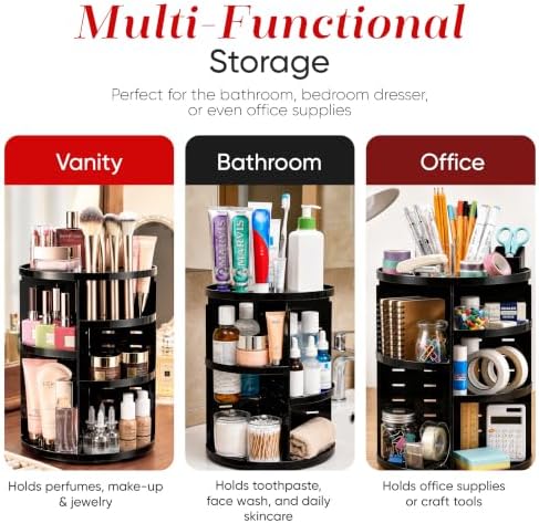 Masirs 360 Rotating Makeup Organizer Countertop, Adjustable Shelf, Black - Image 6