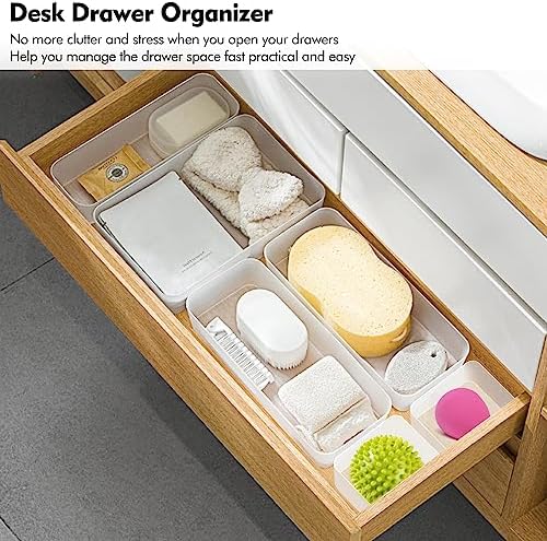 Poeland 15 Pcs Drawer Organizer Tray Storage Box for Bedroom Dresser Bathroom Kitchen, Frosted - Image 3