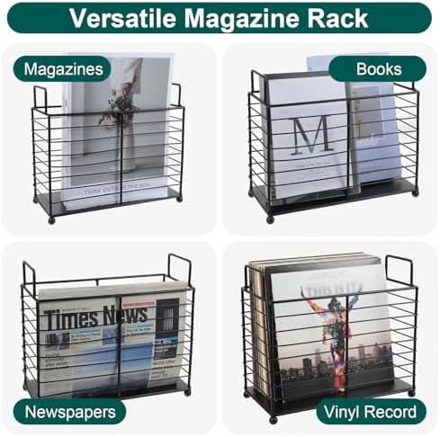 Metal Magazine Rack Floor, Wire Magazine Rack Storage Organizer with Handles - Iron Wire Black Folder Stand Holder for Home Office Bathroom Bedroom Living Room - Image 7