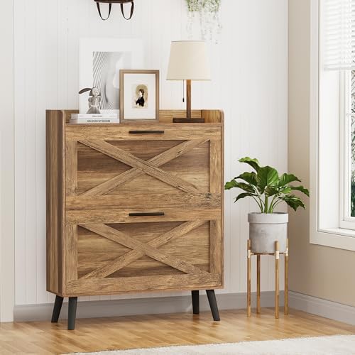 Homleke Farmhouse Shoe Storage Cabinet with Flip Drawers & Barn Door Design by Homleke