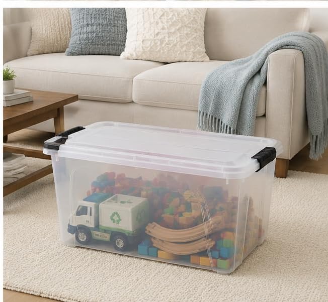 60 Qt Clear Plastic Storage Bin with Secure Latching Lid, Stackable Tote - Image 4