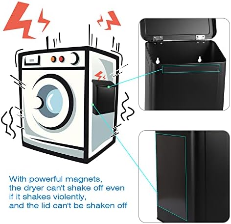 Picowe Magnetic Laundry Storage, Large Metal Lint Holder Bin with Lid for Laundry Room, Space-Saving Trash Container Hanging on Dryer, Washer or Wall Mount Trash Bin (Black) - Image 4