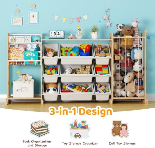 65" Large Toy Storage Organizer with Bookshelf and Stuffed Animal Storage - Image 3
