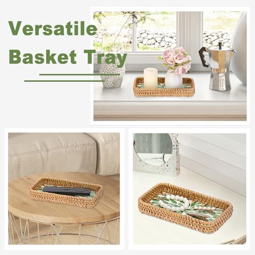 Key Tray for Entryway Table, Small Woven Rattan Tray Rectangular - Image 4