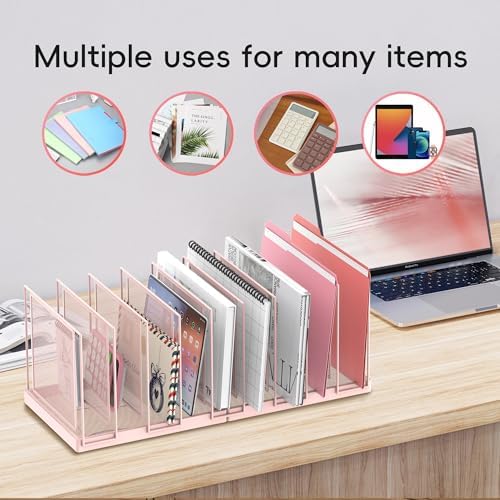 9-Section Desk File Organizer, Vertical File Holder, Mesh Desktop File Folder Metal File Organizer Stand for Office Home Classroom, Pink - Image 3