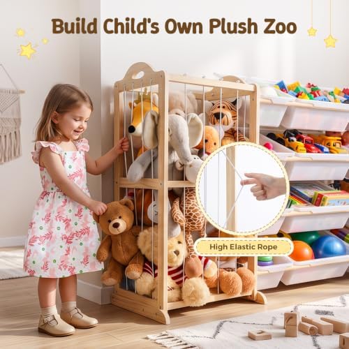 LAMU 3-in-1 Toy Storage Organizer with 3-Tier Bookshelf, Stuffed Animal Storage with 12 Bins and 4 Shelves, Wooden Book Shelf for Playroom Kids Room Nursery Bedroom Living Room Decor, White - Image 5