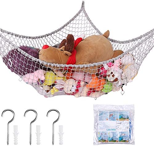 LXUNYI Stuffed Animal Hammock, Large Mesh Toy Net Stuff Animal Net Hammock Wall Corner Hanging Plush Animal Storage Net Organizer (Light Gray, 70 inch) by LXUNYI