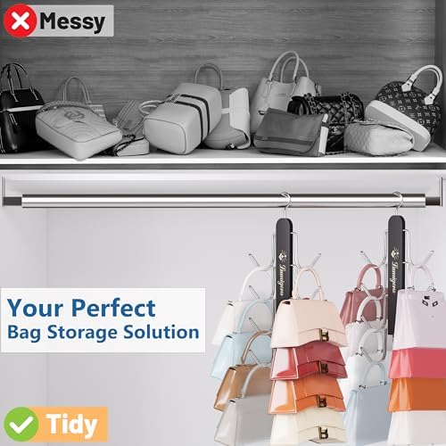 Purse Hanger, 4 Pack Purse Organizer for Closet with 32 Hooks for Heavy Bags, Sturdy Bag Storage, Rotatable Handbag Holder, Purse Rack Space Saving Backpack Hanging Closet Organizer Hangers, Black - Image 5