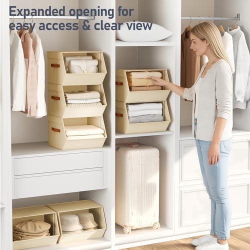 Stackable Closet Organizers and Storage Bins, Open Front Closet Shelf Organizer System With Steel Frame, Clothes Storage Basket Fabric, Collapsible Closet Drawers for Wardrobe, Nursery ,Toy, 6 Pack - Image 2