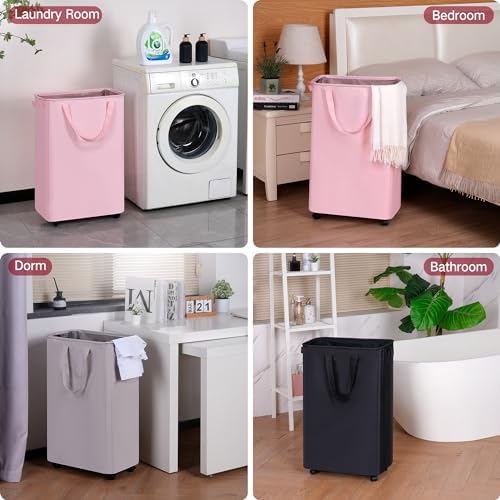 efluky Slim Laundry Hamper with Wheels, Rolling Laundry Basket for Clothes, Small Laundry Basket for Bedroom, Dorm and Laundry Room, 75L (19.8 Gallons) Purple - Image 6