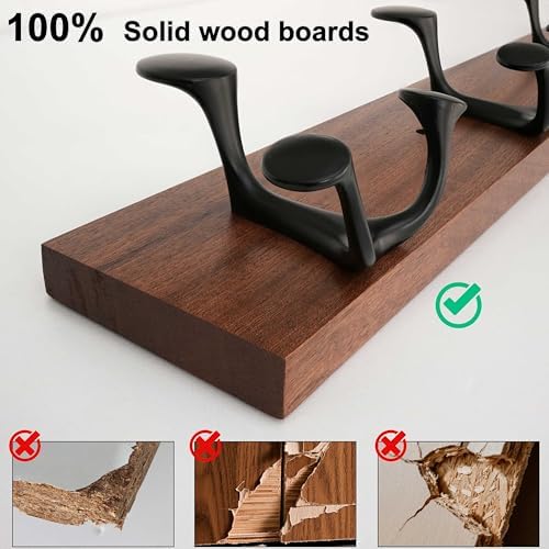 WEBI Coat Rack Wall Mount,30" Solid Wood Coat Hooks Wall Mounted Coat Hanger,16" Hole to Hole,Heavy Duty 5 Triple Hooks for Hanging Coats,Jacket,Hat,Backpack,Farmhouse,Reddish Brown,2 Packs - Image 6