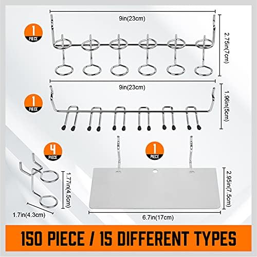 HORUSDY 150 PCS Pegboard Hooks Assortment Kit – 15 Types Heavy Duty Pegboard Accessories with Bins – Fits 1/8 & 1/4 Inch Pegboard Metal Hooks for Garage, Workshop, and Tool Organization - Image 5