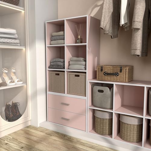Homes: Inside + Out Apexa 6-Cube Storage Organizer Shelves, Stackable Wood Bookcase Fits Cubby Bins for Organization, Dorm Teen Room Decor & Home Office, Light Pink - Image 6