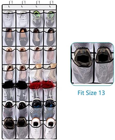 REGELETO 2 Pack 28 Pocket Over the Door Shoe Organizer, Hanging Shoe Rack for Door Large Capacity Shoe Organizer Holder with 4 Metal Hooks (White-2Pack) - Image 3