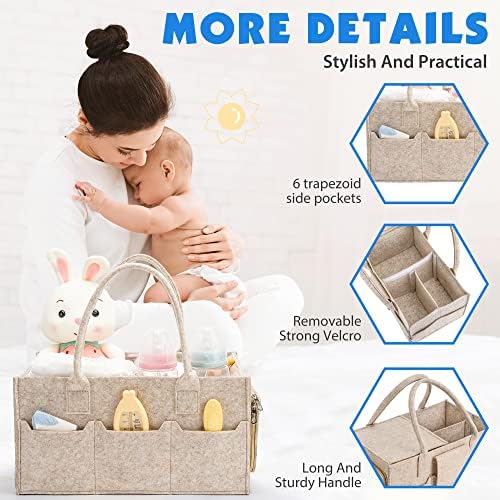 Maliton Felt Diaper Caddy Organizer with Lid - Large, Khaki - Image 5