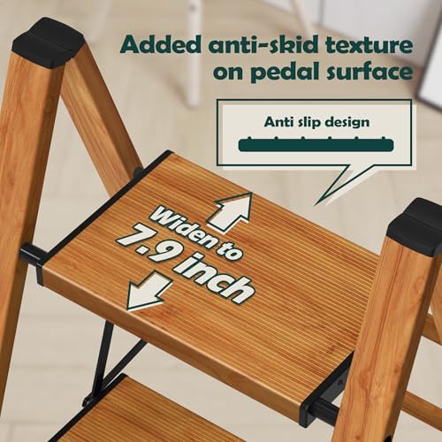 Taranta 4 Step Stool Foldable,Aluminum Step Ladder-Woodgrain - Image 4