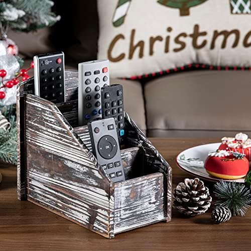 MyGift Torched Wood Remote Control Holder, 4-Compartment Tabletop Caddy - Image 3