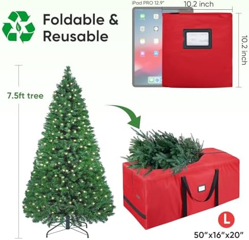 BALEINE 7.5 ft Christmas Tree Storage Bag, Heavy Duty 900D Oxford Fabric with Reinforced Handles and Dual Zippers Wide Opening, Extra Large Storage Container for Trees and Decorations (Red) - Image 2