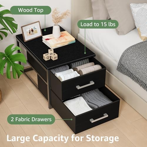 BOLUO Stackable Storage Drawers Narrow Closet Organizers and Storage Fabric Black 2 Drawer Dresser for Bedroom 2 Packs Modern - Image 6