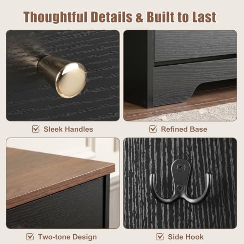 Nicetree Shoe Cabinet, 2 Flip Drawers Slim Black Walnut Top Entry Storage - Image 6
