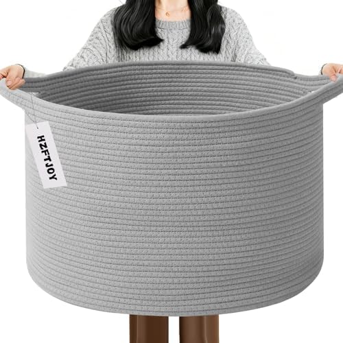 65L Large Blanket Basket,Woven Rope Laundry Basket-Light Gry by HZFTJOY